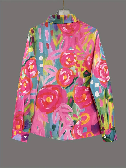 Bright Rose Pattern Button Down Shirt