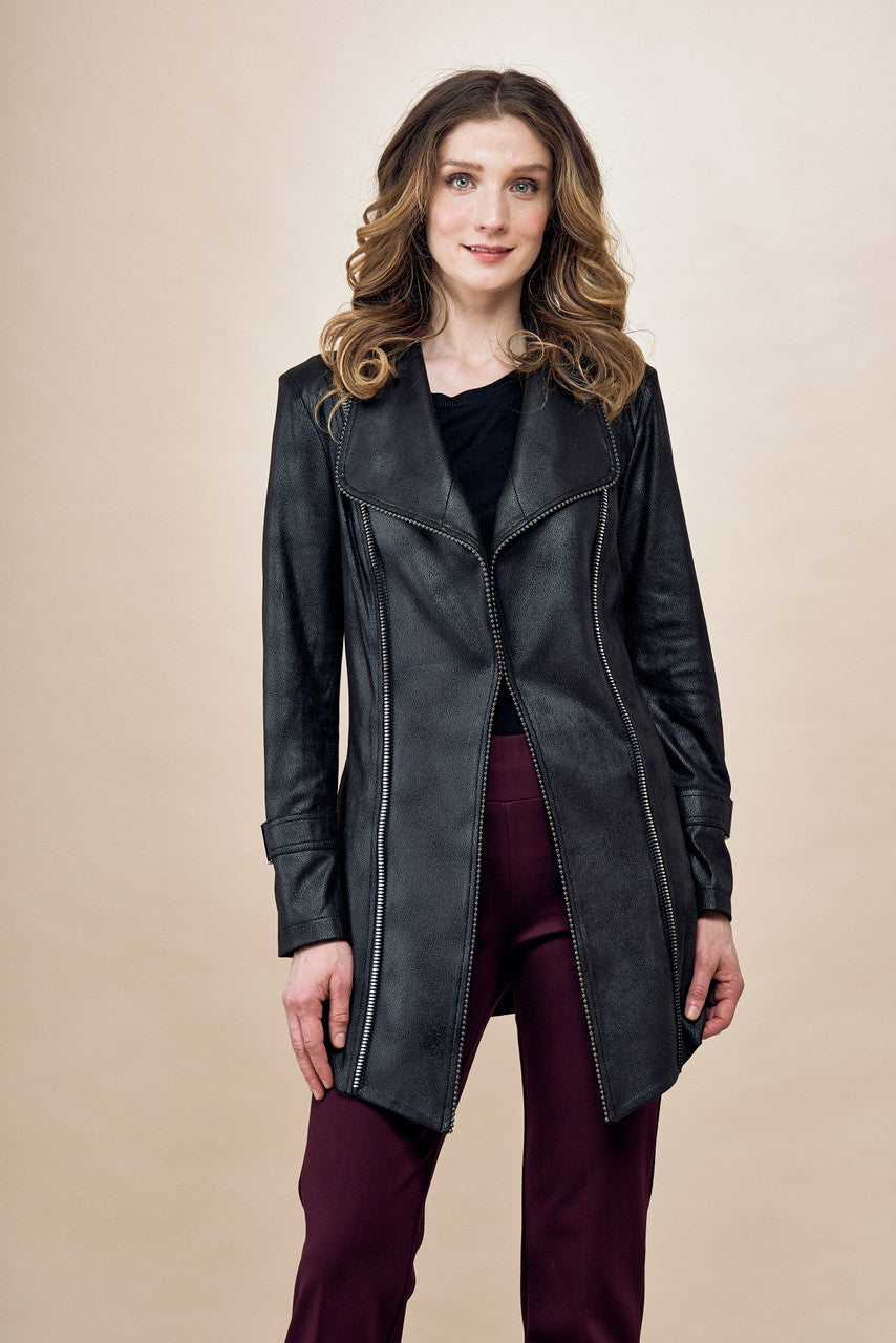 Black Vegan Mid Length Jacket