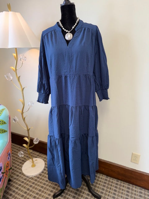 Plus Size Long Sleeve Midi Dress in Navy