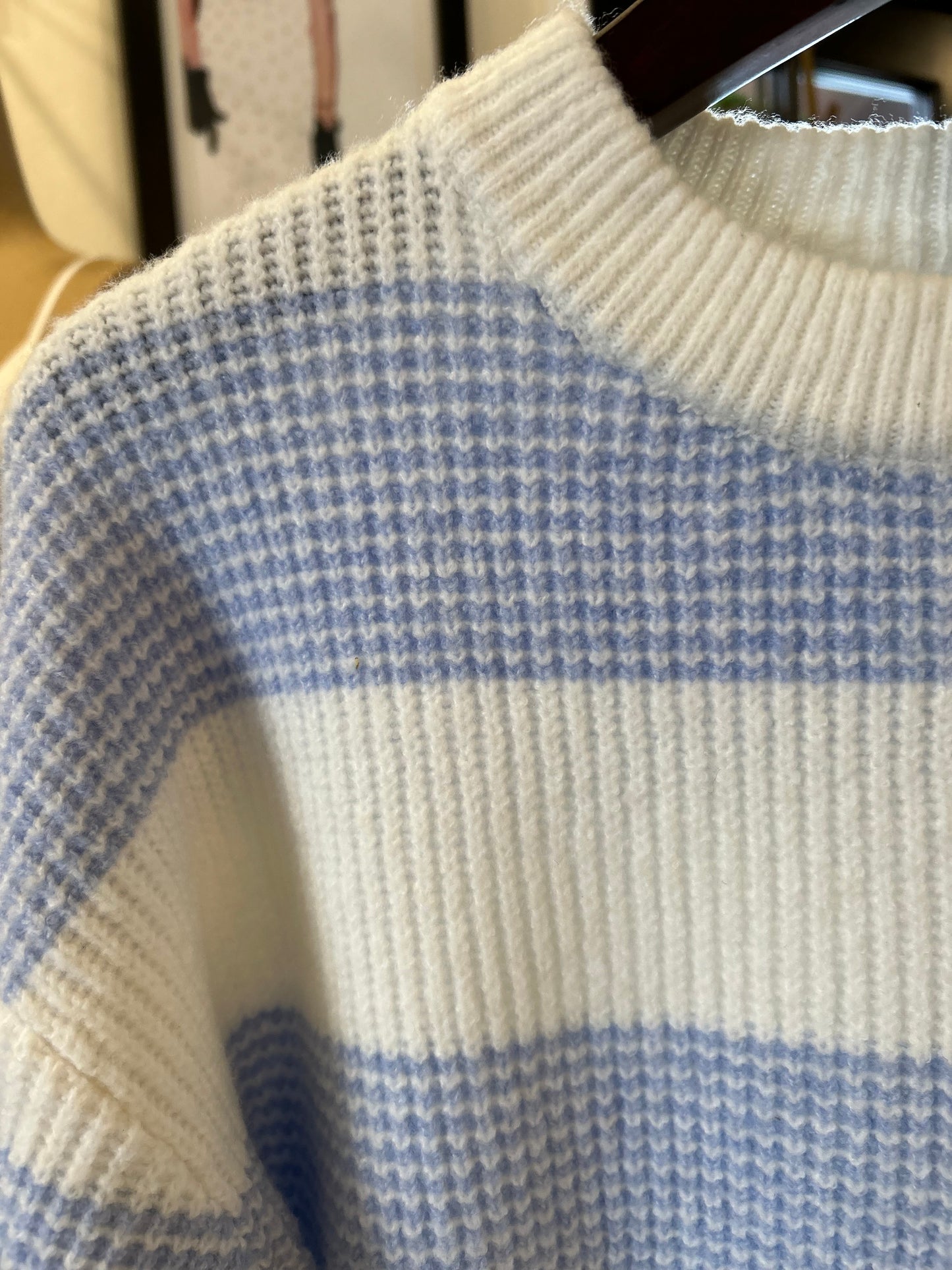 Powder Blue Stripe Crewneck Pullover Sweater 54841