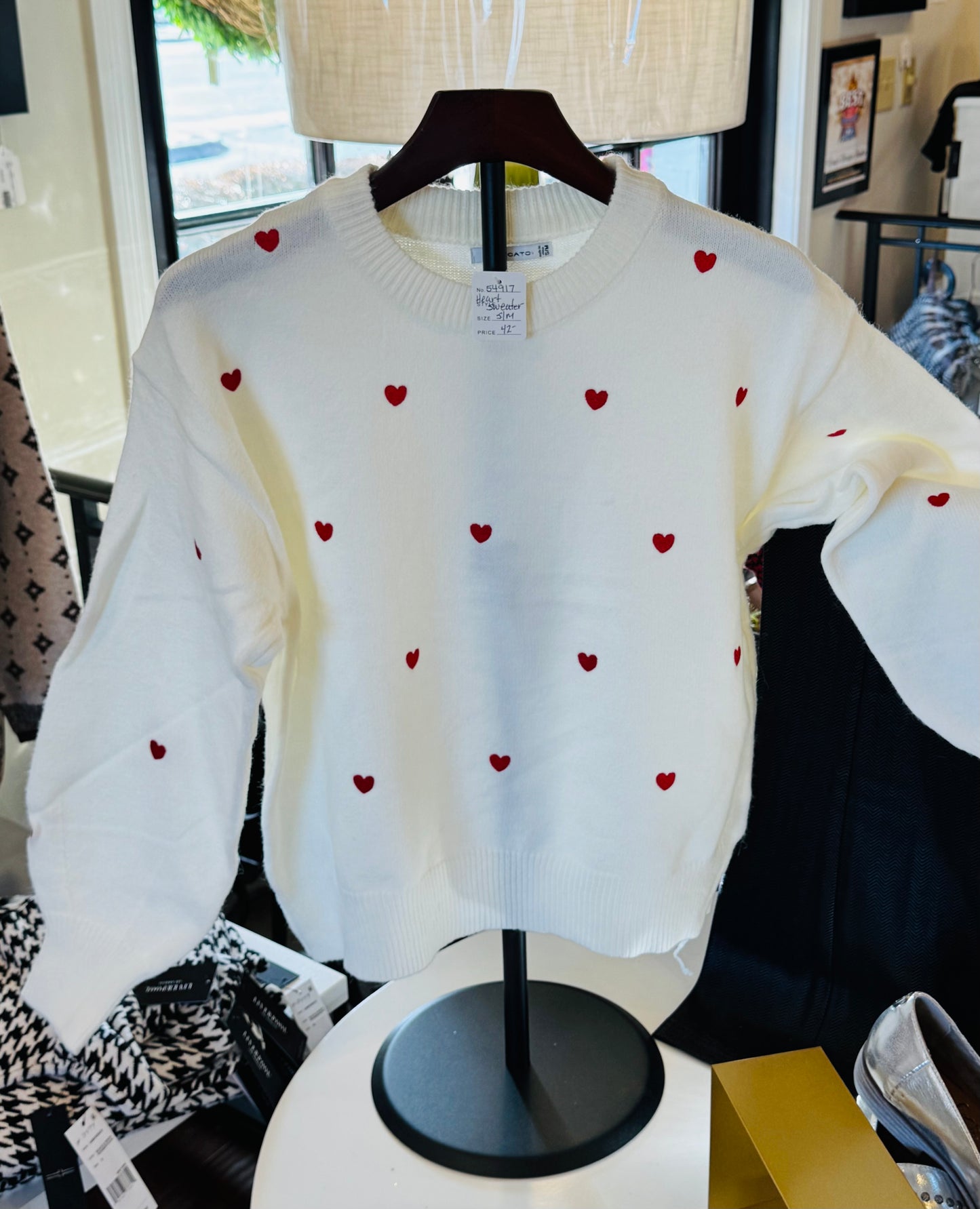 Heart Embroidered Crew Pullover Sweater 54917