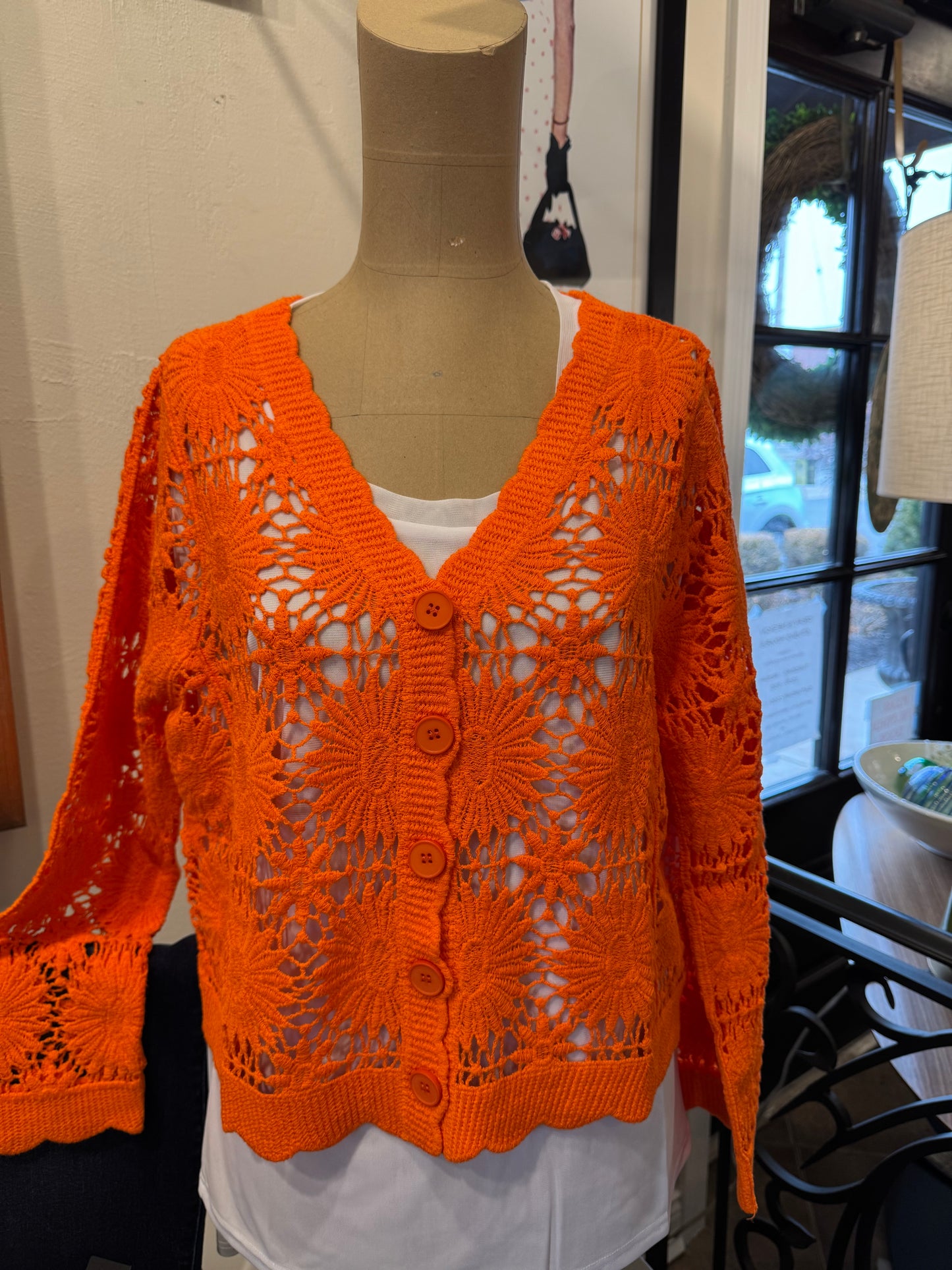 Orange Crochet Cardigan
