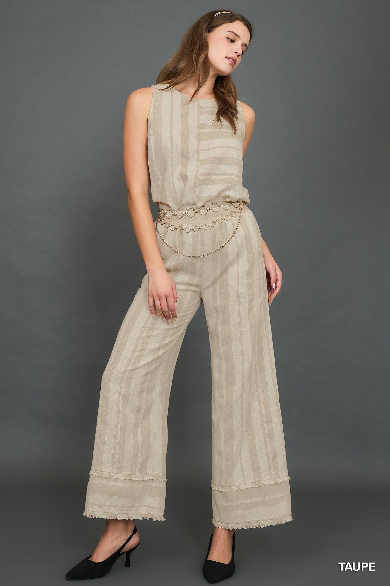 Taupe Wide Leg Stripe Pant