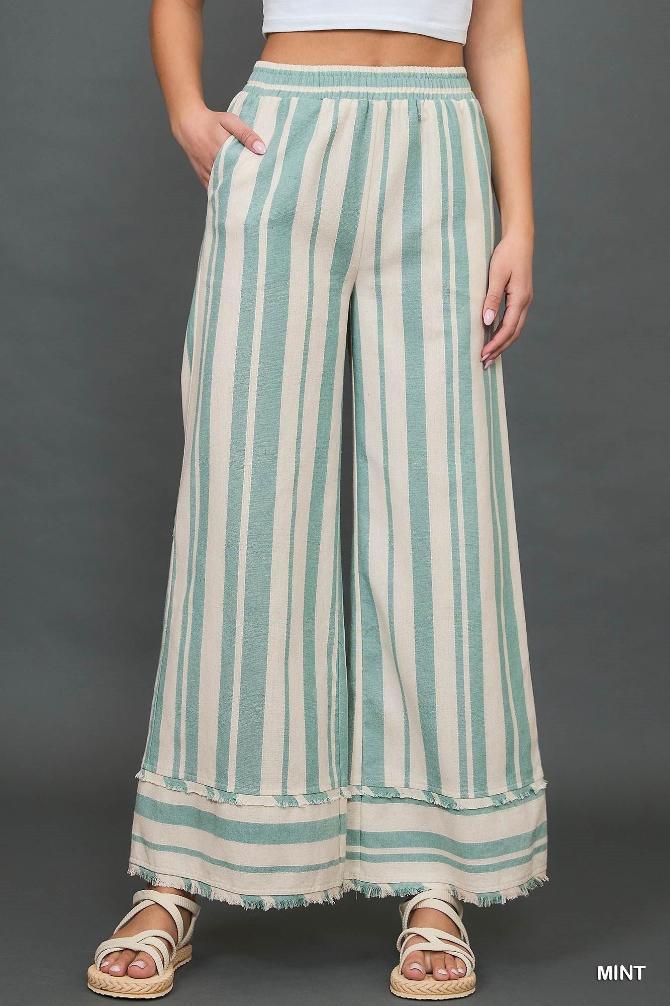 Stripe Wide Leg Pant Mint Blue