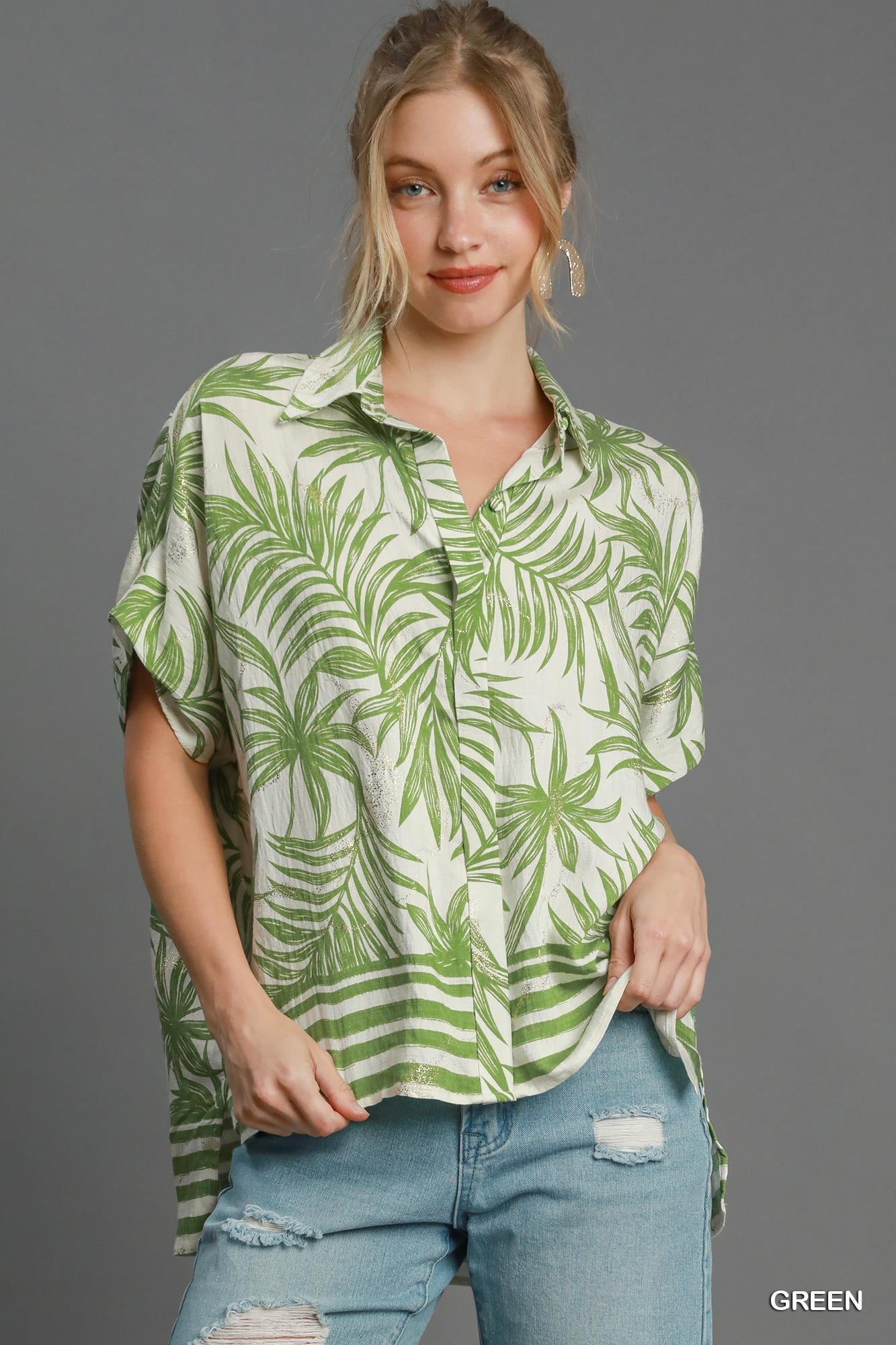 Green Tropical Print Bottom Down Top