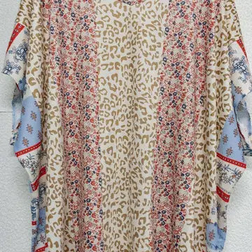 Color Block Leopard Floral Top
