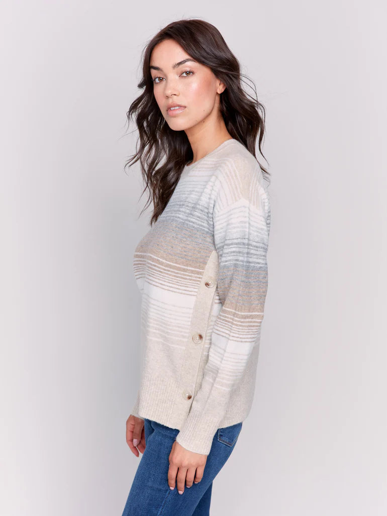 Drop Shoulder Sweater w/Side Button 018C