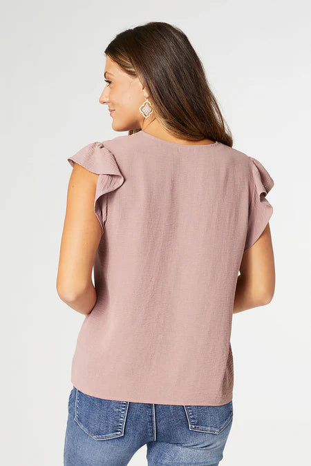 Daphne Flutter Sleeve Top in Dusty Plum