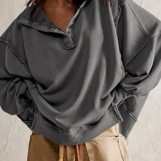 Half Button Oversized Sweatshirt 01689