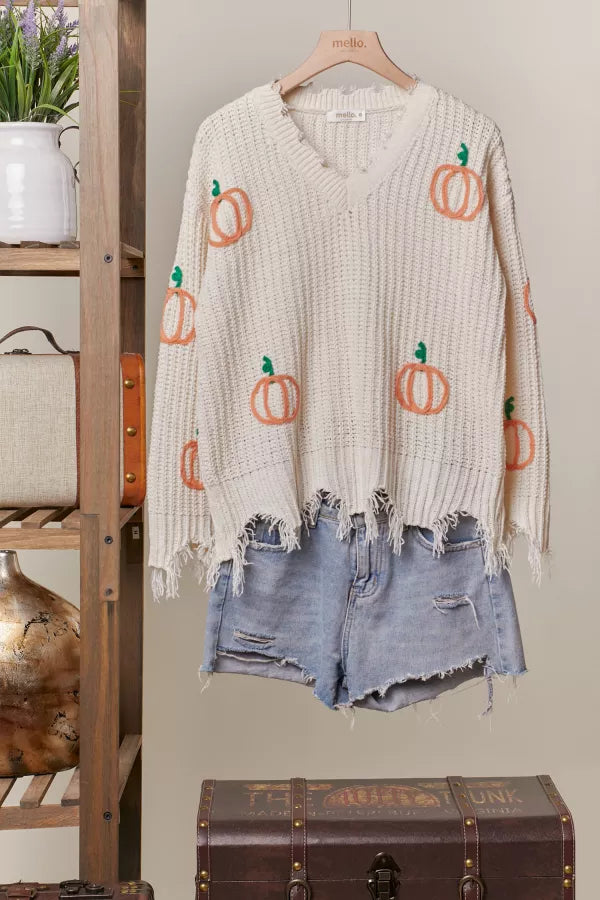 Distressed Pumpkin Sweater