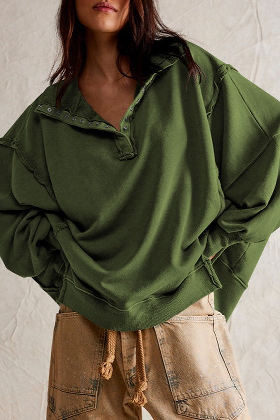 Half Button Oversized Sweatshirt 01689