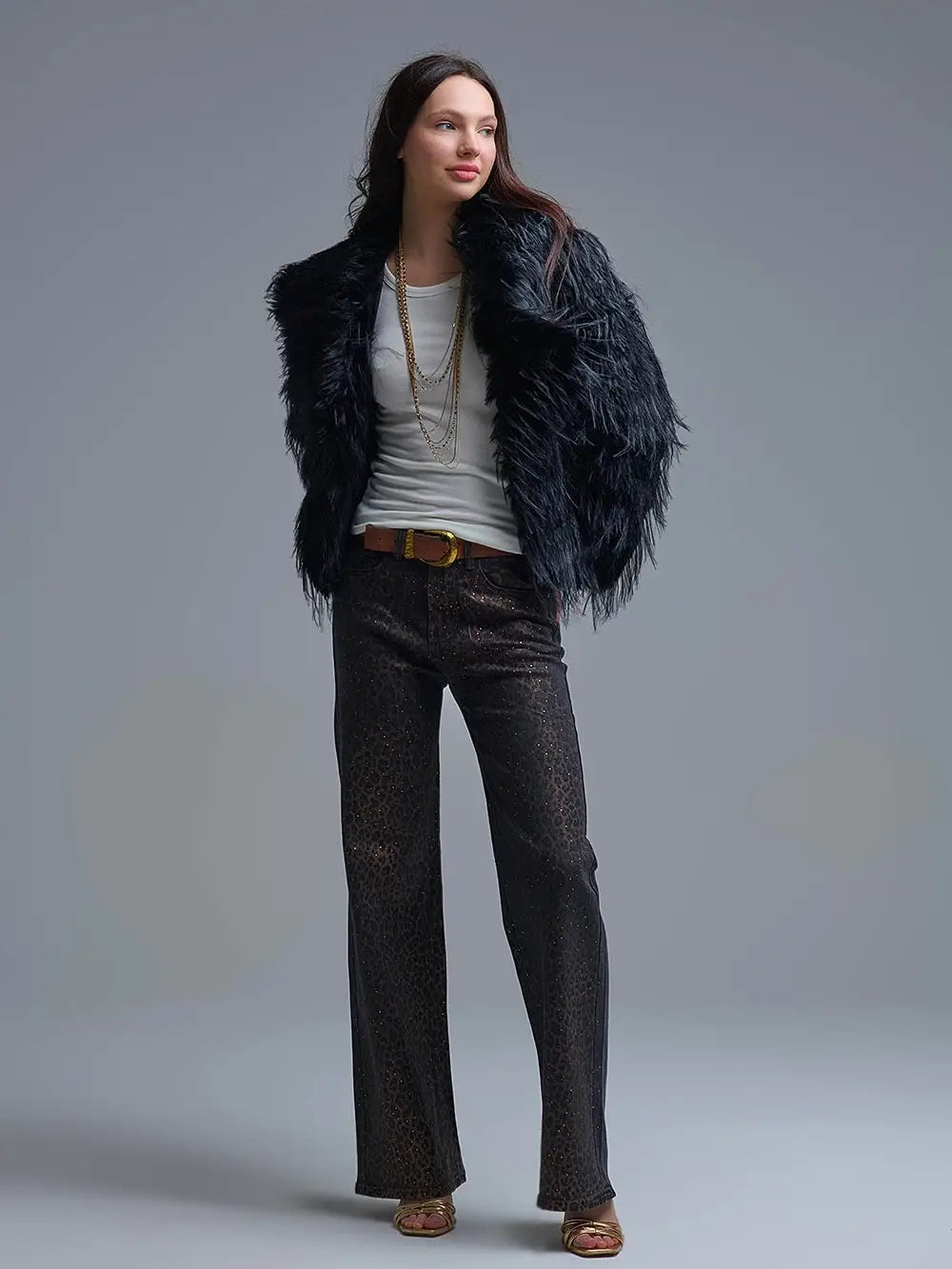 Black Leopard w/Gold Sequin Front Plain Back