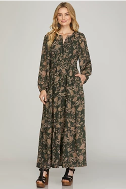 Long sleeve print maxi dress