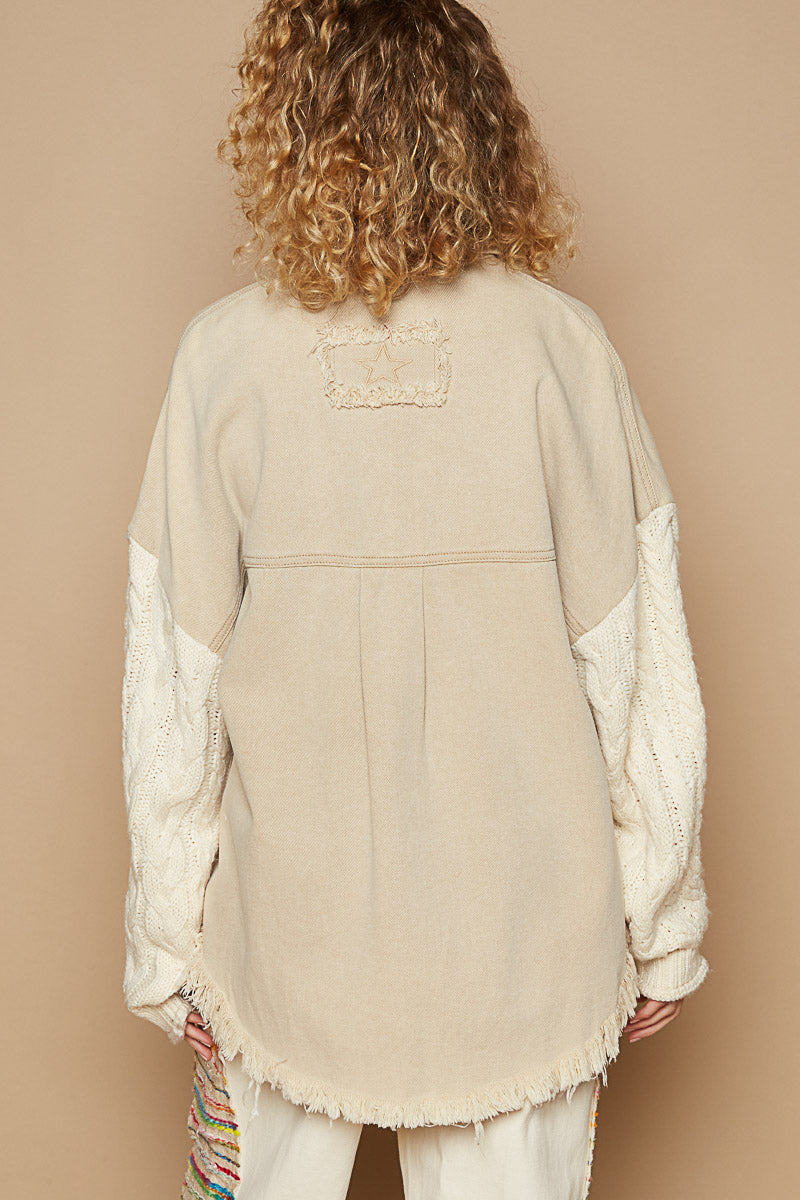 Contrast Sweater Sleeve Shacket