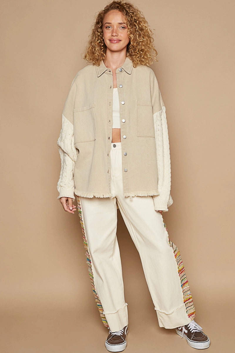 Contrast Sweater Sleeve Shacket