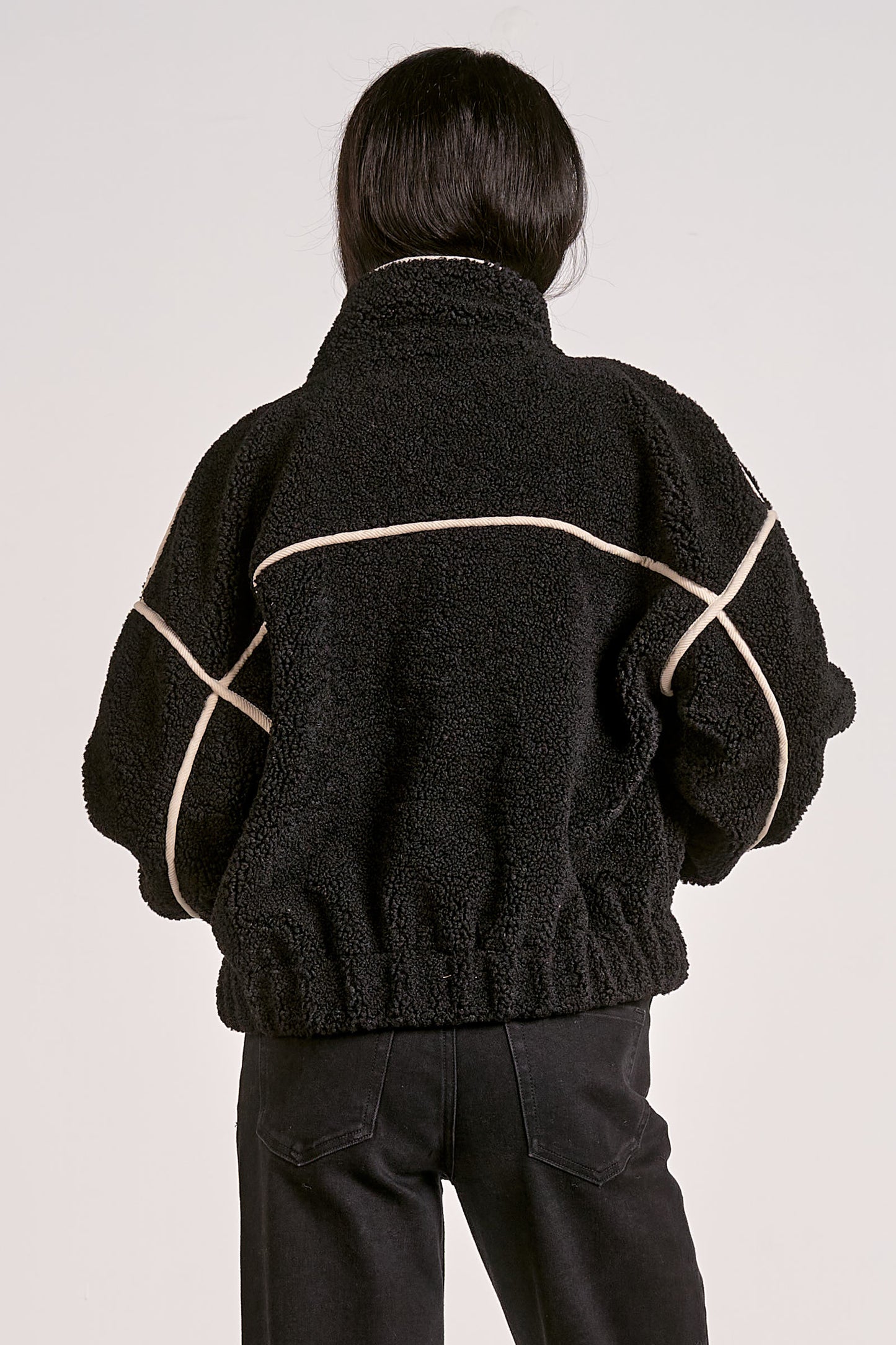 Soft Sherpa Black & Off White Bomber Jacket