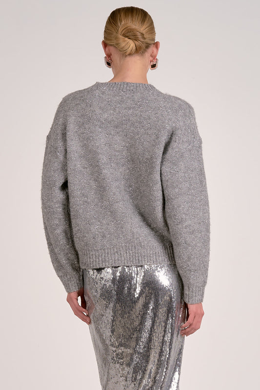 Gray Sequin Bow Sweater