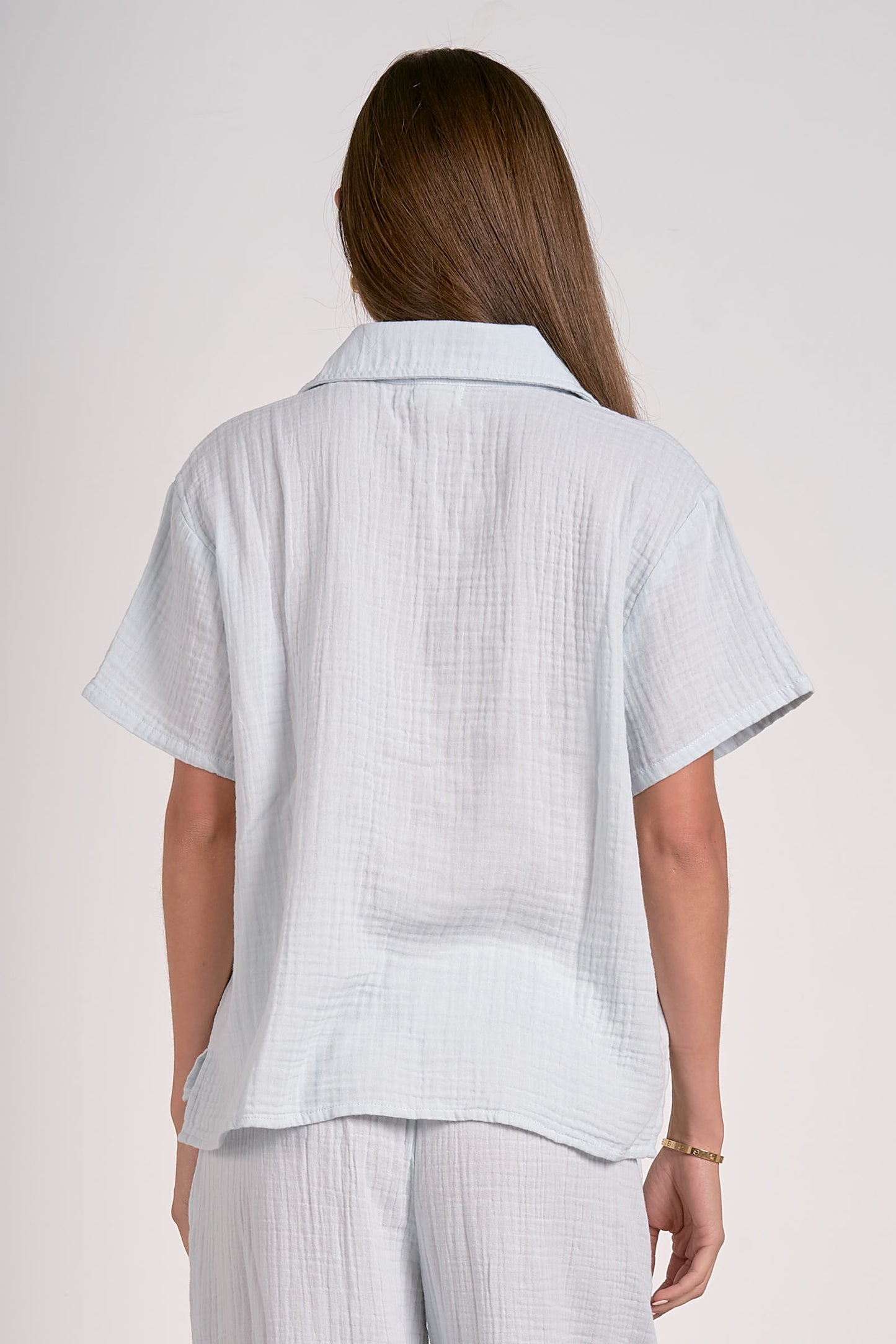 Short Sleeve V Neck Gauze Top