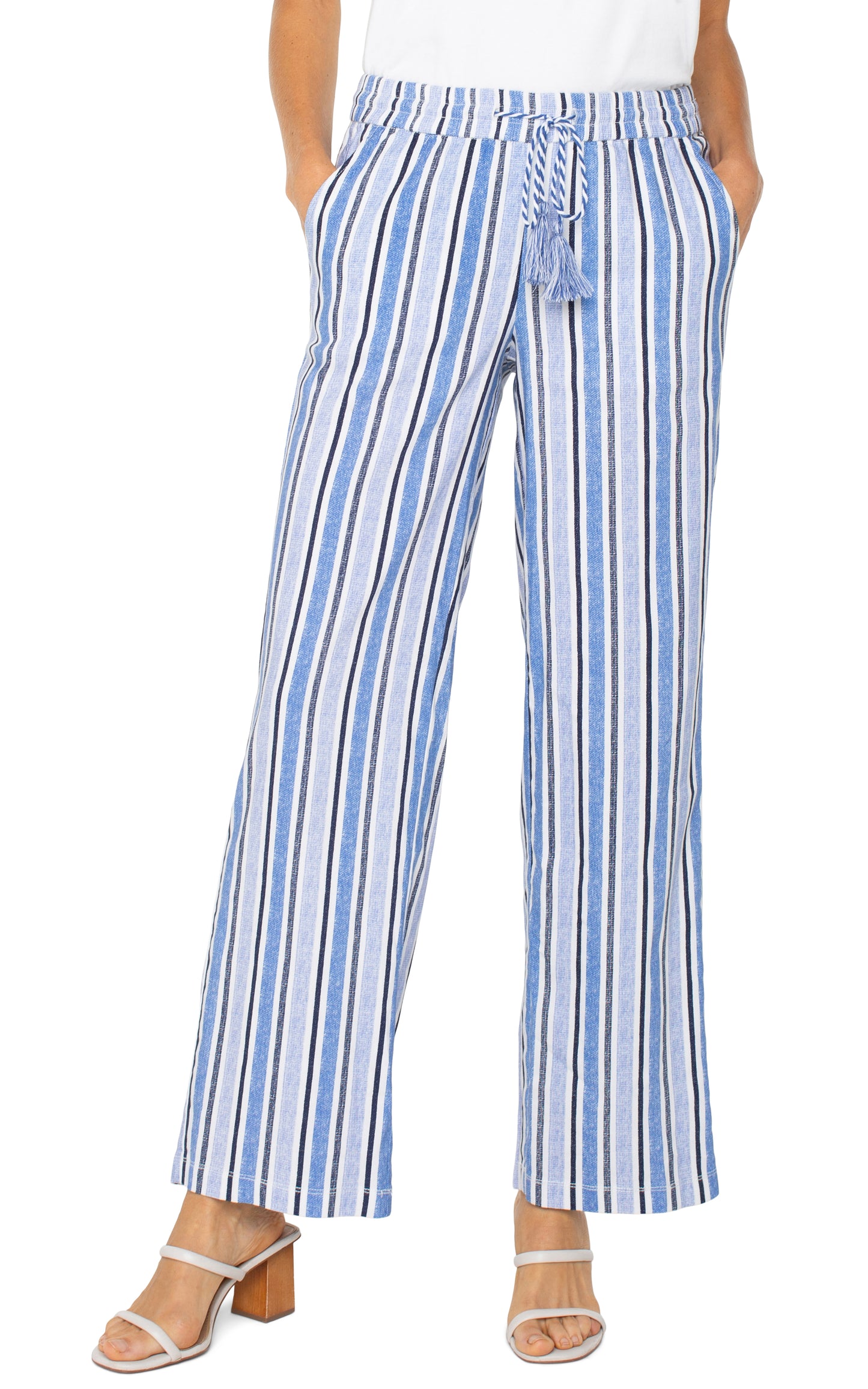 Pull on drawstring stripe pants