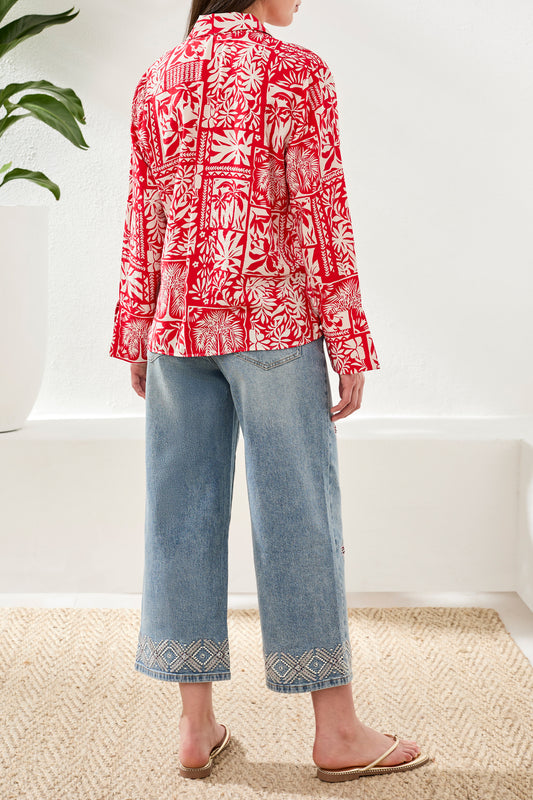 L/S BLOUSE W/ TIE FRONT-SANGRIA