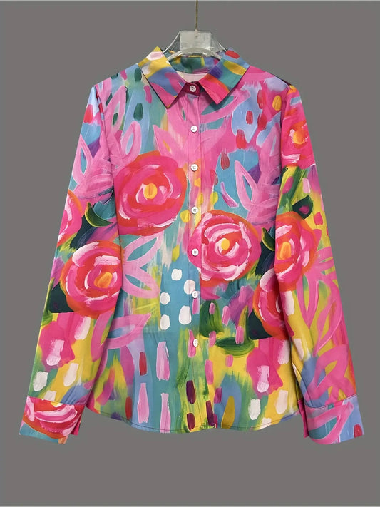 Bright Rose Pattern Button Down Shirt