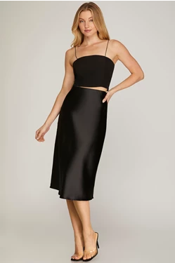 Midi Satin Black Skirt SY7030