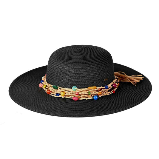 Black Wide Brim Hat w/ Colorful Beads