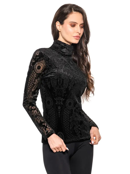 Black Burnout Turtleneck Top