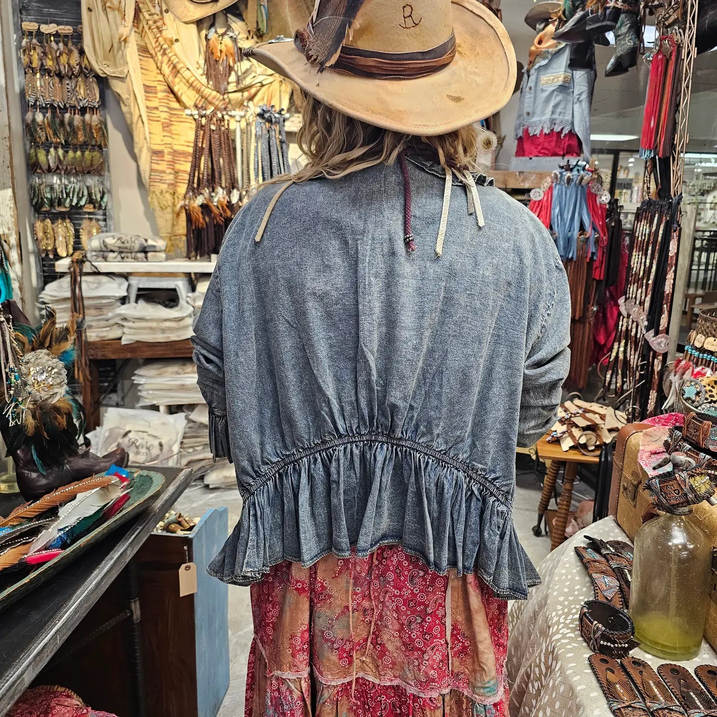 Denim Ruffle Shirt Button Down