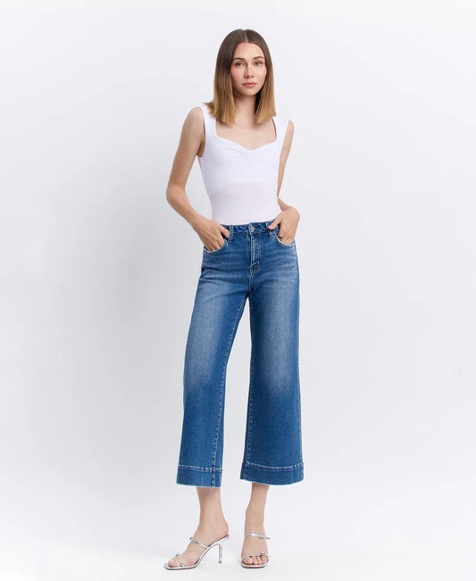 High Rise Crop Wide Denim Jean