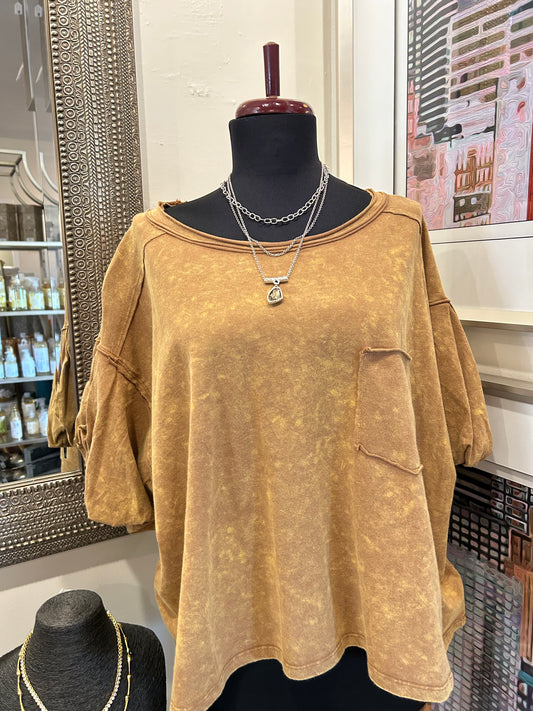 Mineral Washed Puff Sleeve TK11546