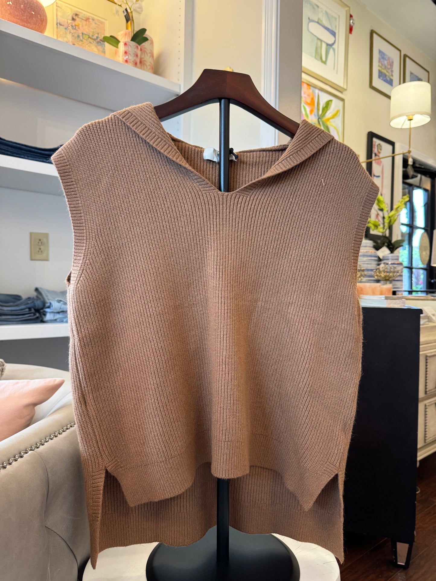 Brown Hooded Sleeveless Sweater 5015W
