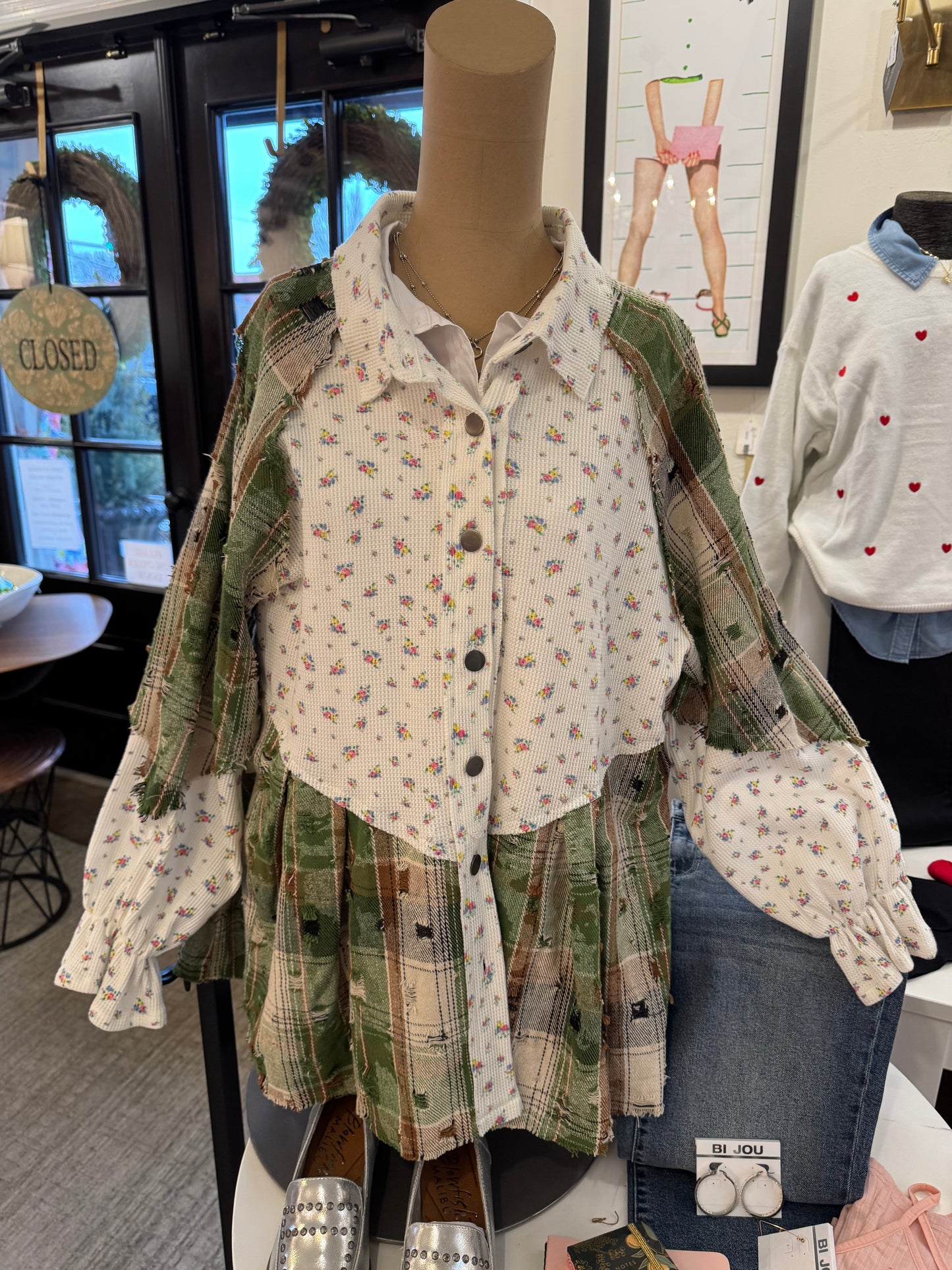 Ivory, Green Oversize Button Down Shirt SMT2463