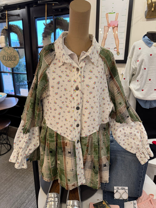 Ivory, Green Oversize Button Down Shirt SMT2463
