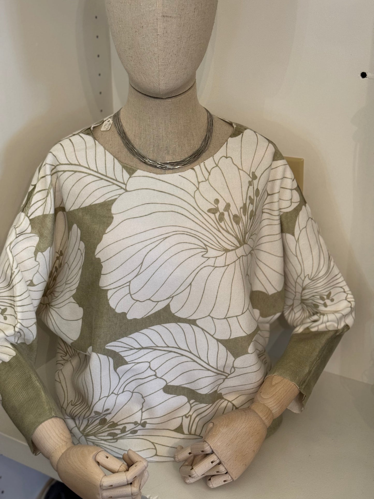 Flower Print Boat Neck Sweater F55138