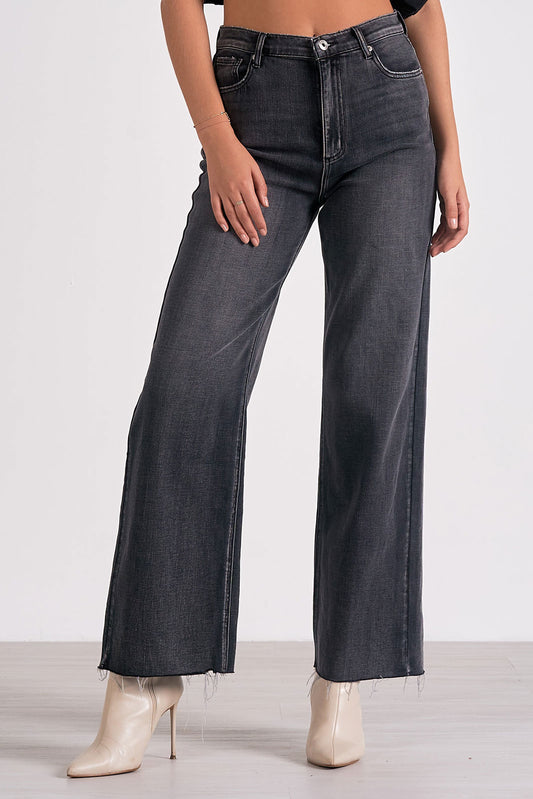 Black Hi Waist Wide Leg Jeans JE2342