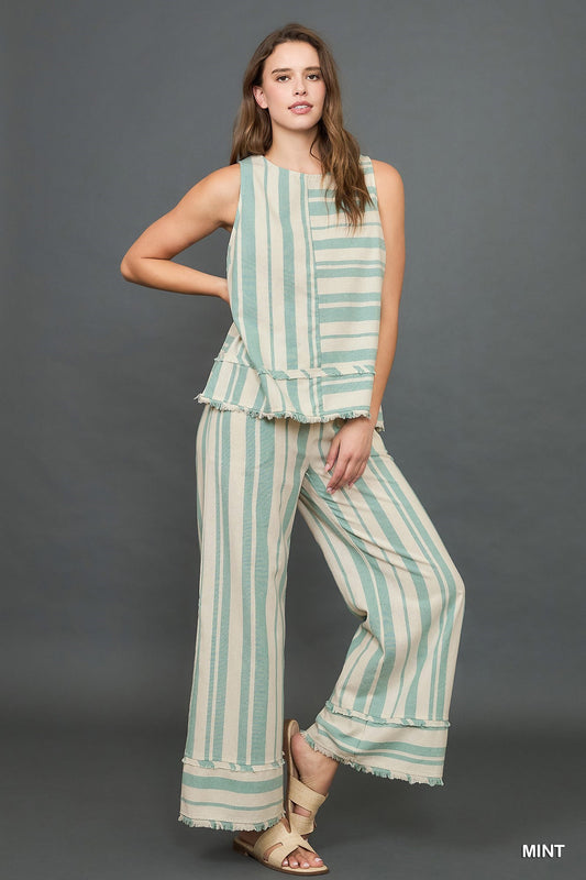 Stripe Wide Leg Pant Mint Blue