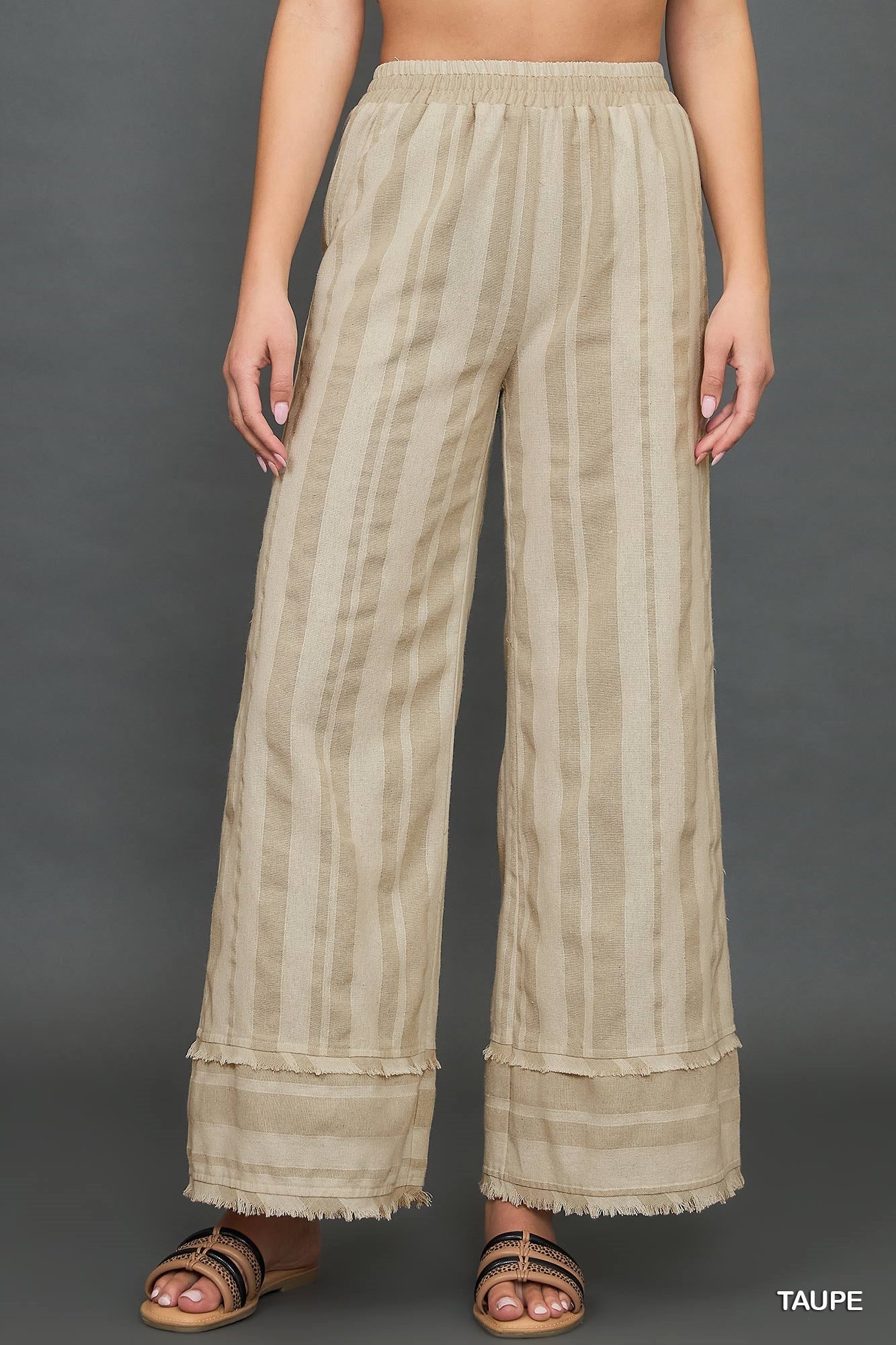Taupe Wide Leg Stripe Pant
