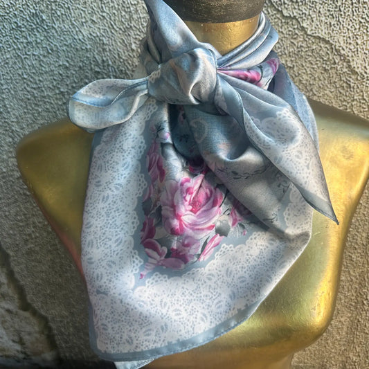 Pastel Blue Lacy Rose Wild Rag Scarf