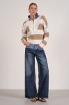 Oatmeal/Camel Strip  1/2 Zip Sweater