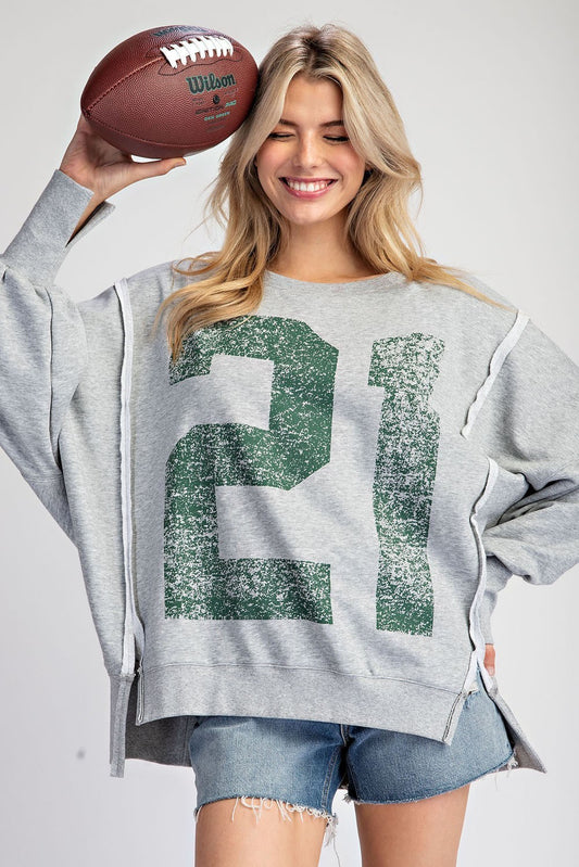 Faded Varsity Sweatshirt #21 green TG11197