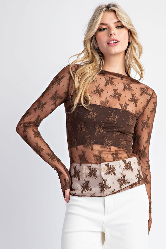 Lace long sleeve top brown TK11341