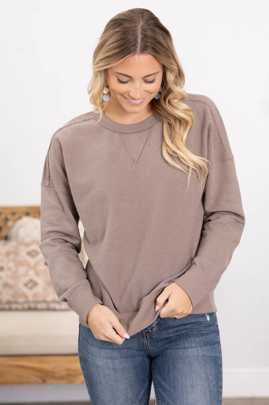Crew Neck Terry Sweatshirt in Taupe 19821