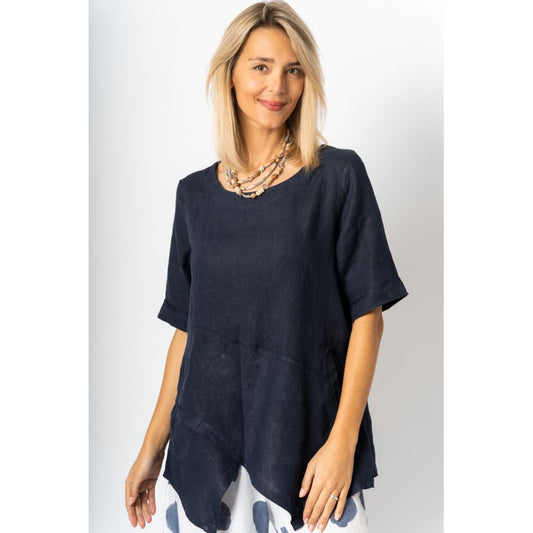 Asymmetrical Hen Linen Top
