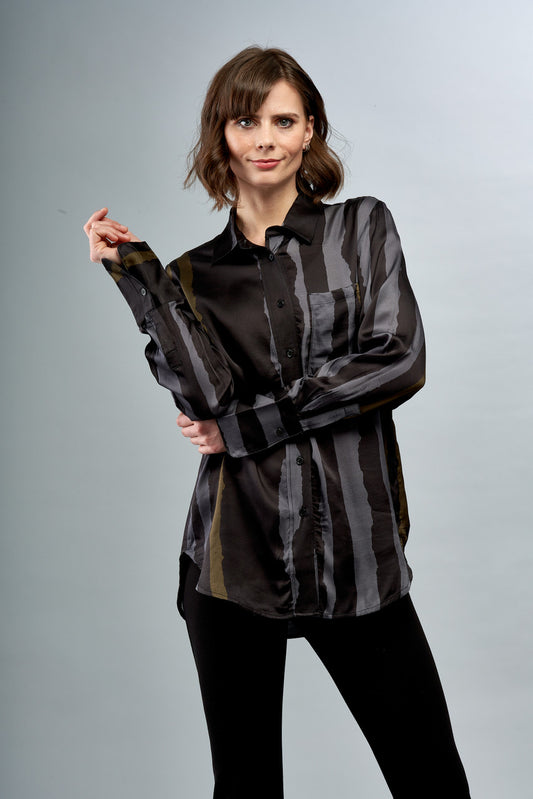 Printed Blouse Smoke Pearl Stripe BCT3357D