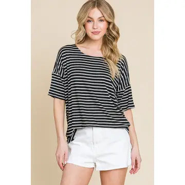 Casual Short Sleeve Stripe Top