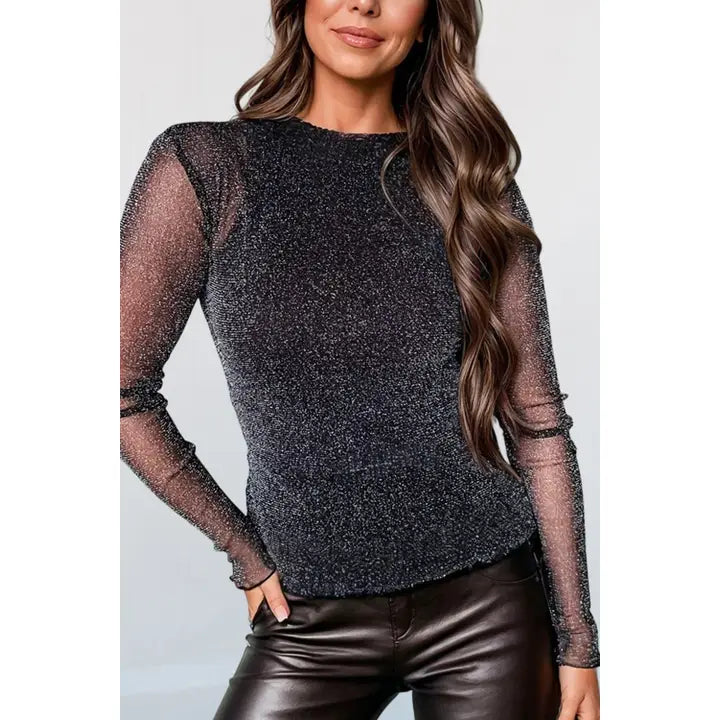 Metallic Glitter Mesh Top