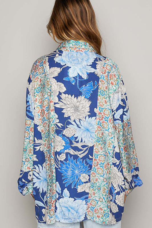 Blue Multi pattern long sleeve top GWT217