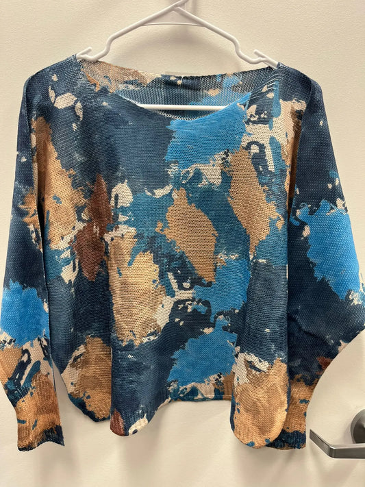 Blue Abstract Round Neck Sweater