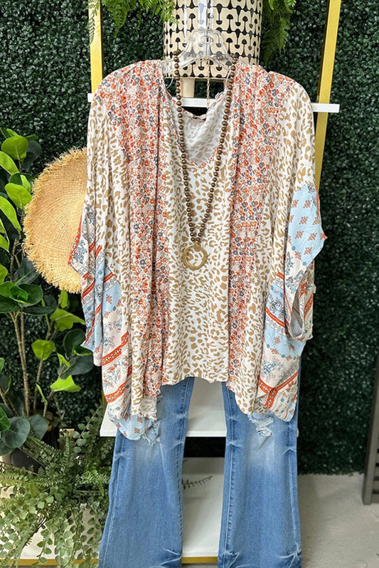 Color Block Leopard Floral Top